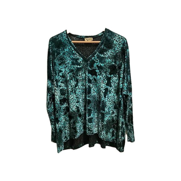 VTG Show Me Your Mumu Sz S Velour Velvet Sheer Top Teal LS Snake Vibe 80s - Picture 3 of 12